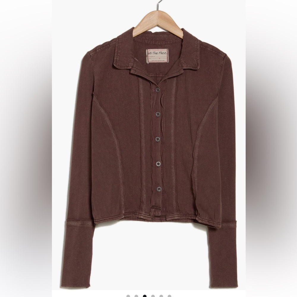 Free People NWT Tiny Button-Up Long Sleeve Collared Ribbed Cotton Top medium - Picture 8 of 16